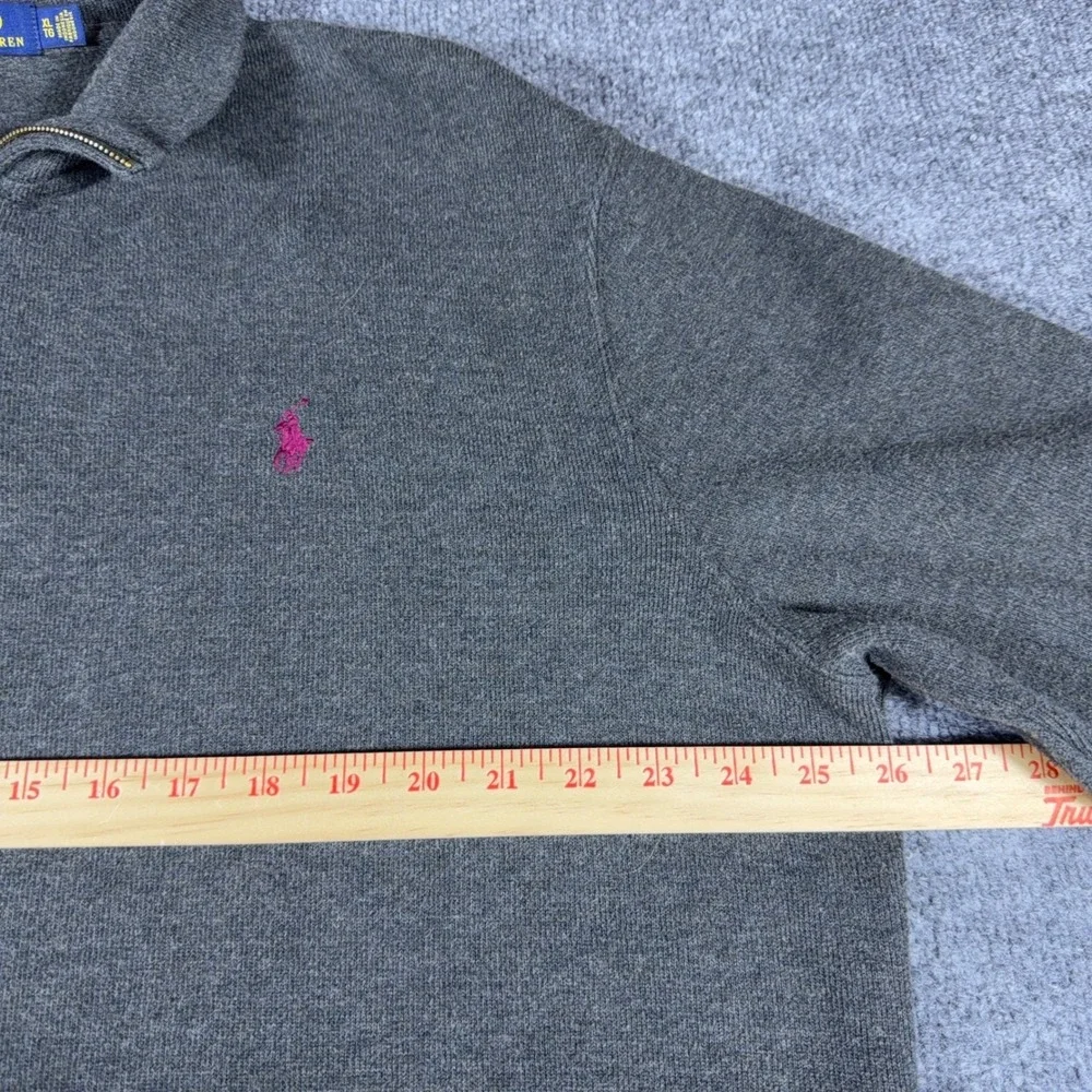 Polo Ralph Lauren Mens XL Gray 1/4 Zip Cotton Pullover Sweater Pink Pony Logo
